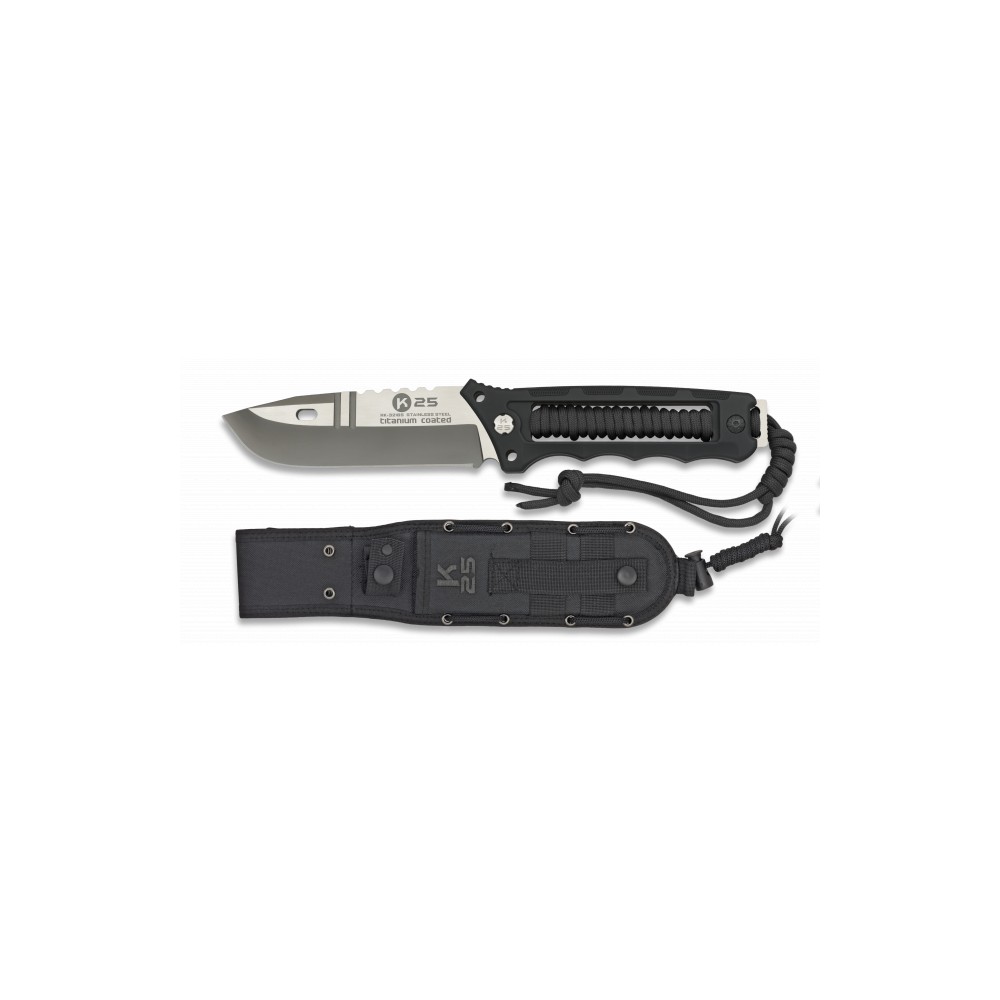 Couteau  avec cordage noir Titane Lame 11 cm 32165