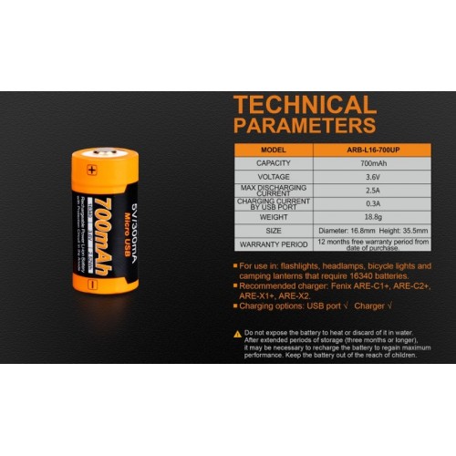 Batterie rechargeable 16340 700mAh